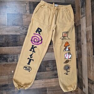 Rokit Timeout Graphic Print Cargo Pants Drawstring Spring Streetwear Medium NWOT